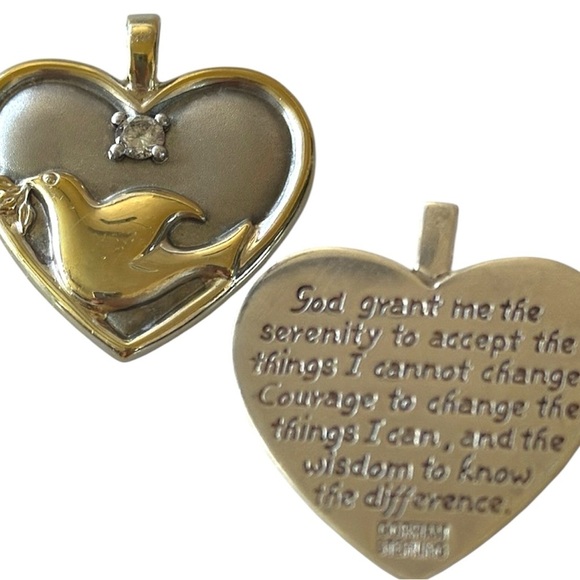 Vintage Gorham Sterling Silver Dove Heart Pendant Cubic Zirconia Serenity Prayer - Picture 11 of 11